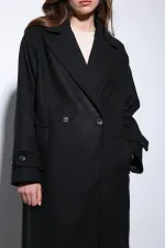 Antioch Siyah Kadın Yumuşak Dokulu Oversize Kruvaze Kaban