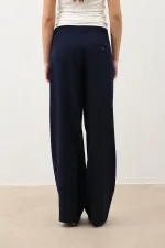 Antioch Navy Blue Wide Leg Women's Trousers with Pens Detail