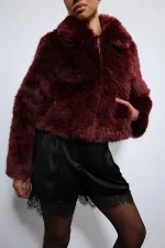 Antioch Bordo Peluş Görünümlü Mont