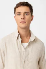 Chemise homme décontractée en lin mélangé Antioch Stone