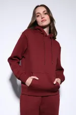 Antioch Bordo Kapüşonlu Basic Kadın Sweatshirt