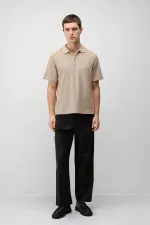 T-shirt homme Antioch beige à col polo texturé