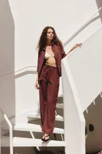 Chemise femme Antioch bordeaux en lin mélangé