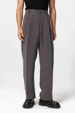 Antioch Antrasit Yüksek Bel Pileli Baggy Erkek Pantolon