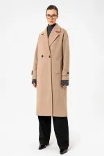 Antioch Bej Kadın Yumuşak Dokulu Oversize Kruvaze Kaban