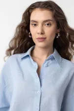 Chemise courte texturée bleue Antioch pour femme