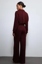 Antioch Bordo Geniş Paça Çizgili Eşofman Takım