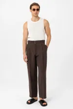 Antioch Kahve Modal Kumaş Relax Fit Kemerli Erkek Pantolon