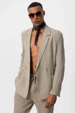 Antioch Beige Double-Breasted Unlined Men's Blazer Jacket
