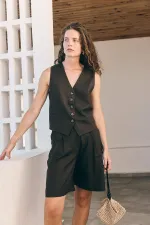 Antioch Coffee Linen Blend Women's Tailor Vest