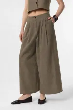 Antioch Khaki Linen Blend Women's Culotte Pants Antioch Khaki Linen Blend Women's Culotte Pants