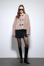 Antioch Mink Embellished Buttoned Faux Fur Jacket
