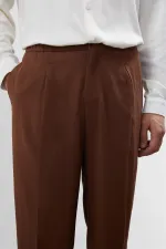 Pantalon pour homme Antioch Coffee en lin mélangé plissé taille haute