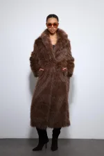 Manteau long en fausse fourrure Antioch Coffee