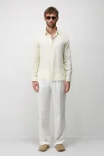 Antioch Sarı 100% Keten Relax Fit Erkek Gömlek