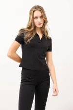 Antioch Siyah Polo Yaka Kadın T-Shirt