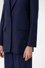 Antioch Lacivert Kadın Tek Düğme Çizgili Blazer Ceket