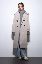 Trench-coat Antioch beige à double boutonnage et ceinture pour femme