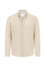 Chemise homme Antioch beige en lin mélangé à col boutonné