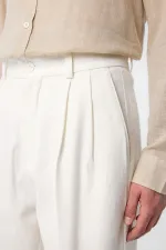 Antioch Ekru Yüksek Bel Pamuklu Erkek Pantolon