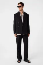 Veste blazer pour homme Antioch noire coupe décontractée en lin mélangé