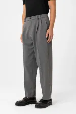 Pantalon homme Antioch gris à taille haute et coupe décontractée, plissé