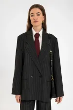 Antioch Black Women's Striped Oversize Blazer Jacket
