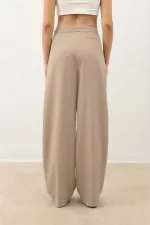 Antioch Beige Wide Leg Women's Trousers with Darts