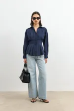 Chemise Antioch bleu marine plissée en popeline pour femme