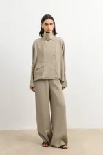 Antioch Bej Özel Dik Yaka Kadın Gömlek