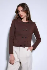 Antioch Kahve Kruvaze Kapama Kadın Triko Hırka