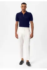 Antioch Navy Blue Polo Collar Zip-Up Knitted Men's T-Shirt