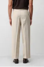 Antioch Bej Pileli Relaxed Fit Erkek Pantolon
