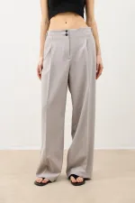 Antioch Light Grey Wide Leg Women's Trousers with Dart Detail