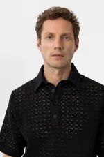 Antioch Siyah Polo Yaka Örgü Erkek T-Shirt