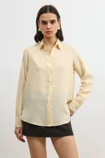 Chemise rayée Antioch jaune 100 % lyocell pour femme avec mouchoir