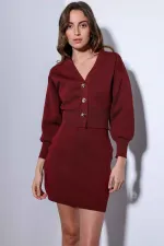 Antioch Bordo Metal Düğme Kadın Triko Hırka