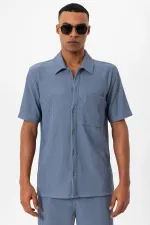 Antioch Indigo Corduroy Short-Sleeved Men's Shirt