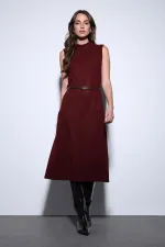 Antioch Burgundy Women's Midi Dress with Belt Detail