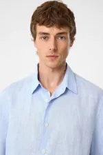 Antioch Bebe Mavi 100% Keten Relaxed Erkek Gömlek