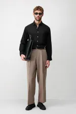 Chemise homme Antioch en lin mélangé noir, coupe décontractée
