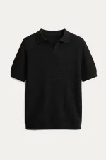 Antioch Siyah Dokulu Polo Yaka Erkek T-Shirt