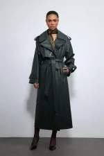 Antioch Haki Dokulu Suni Deri Trençkot