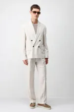 Antioch Taş Relax Fit Keten Karışımlı Erkek Blazer Ceket
