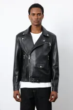 Antioch Siyah 100% Deri Biker Ceket