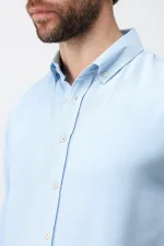 Chemise homme Antioch Bebe bleue en lin mélangé, coupe décontractée