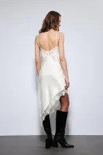 Antioch Ekru Asimetrik Dantel Elbise