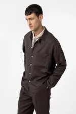 Chemise homme Antioch Coffee en lin mélangé coupe décontractée