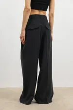 Antioch Siyah Lyocell Karışımlı Geniş Paça Kadın Pantolon