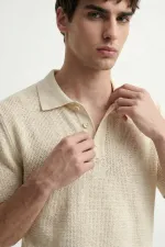 T-shirt homme Antioch à col polo texturé en maille d'os